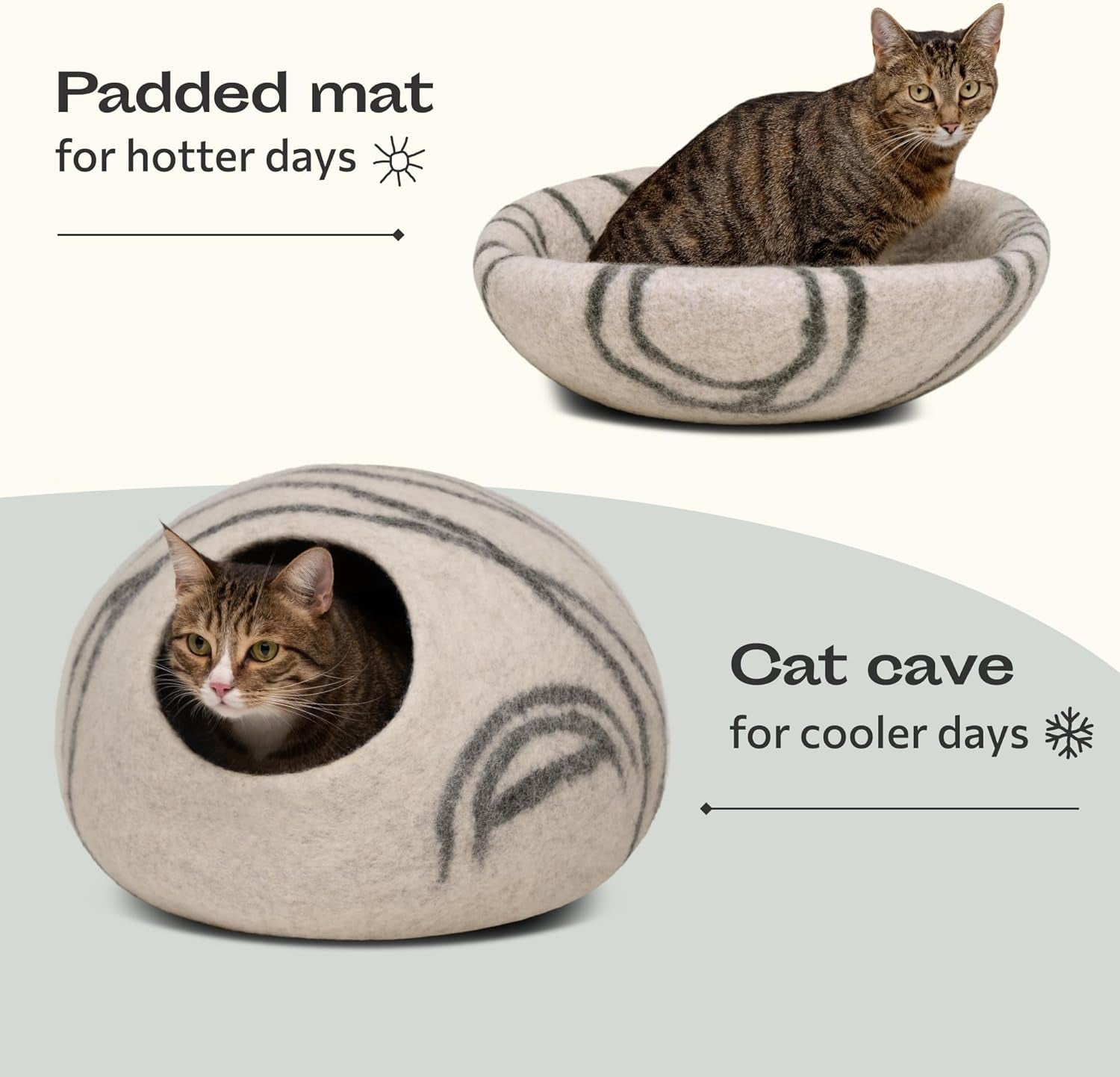Cat Cave - Merino Wool Bed for Indoor Cats (Light Gray, Medium) | Cat Bed Enclosure, Premium Felt, Handmade, Super Soft, Lightweight, Breathable, Adjustable Shape