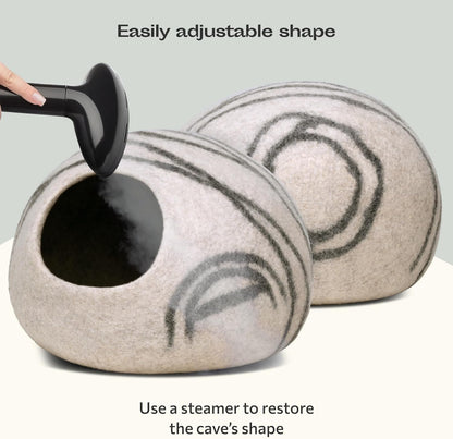 Cat Cave - Merino Wool Bed for Indoor Cats (Light Gray, Medium) | Cat Bed Enclosure, Premium Felt, Handmade, Super Soft, Lightweight, Breathable, Adjustable Shape