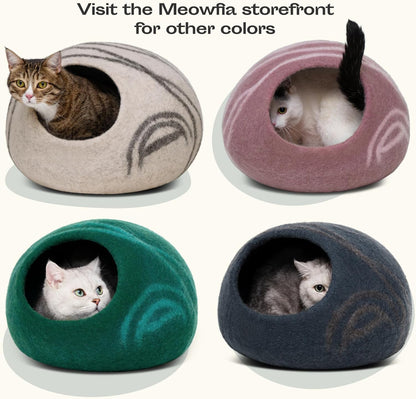 Cat Cave - Merino Wool Bed for Indoor Cats (Light Gray, Medium) | Cat Bed Enclosure, Premium Felt, Handmade, Super Soft, Lightweight, Breathable, Adjustable Shape